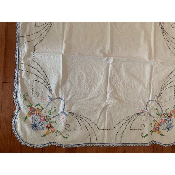 Vintage Hand-Embroidered Floral Tablecloth 39"x40" - Picture 6 of 10